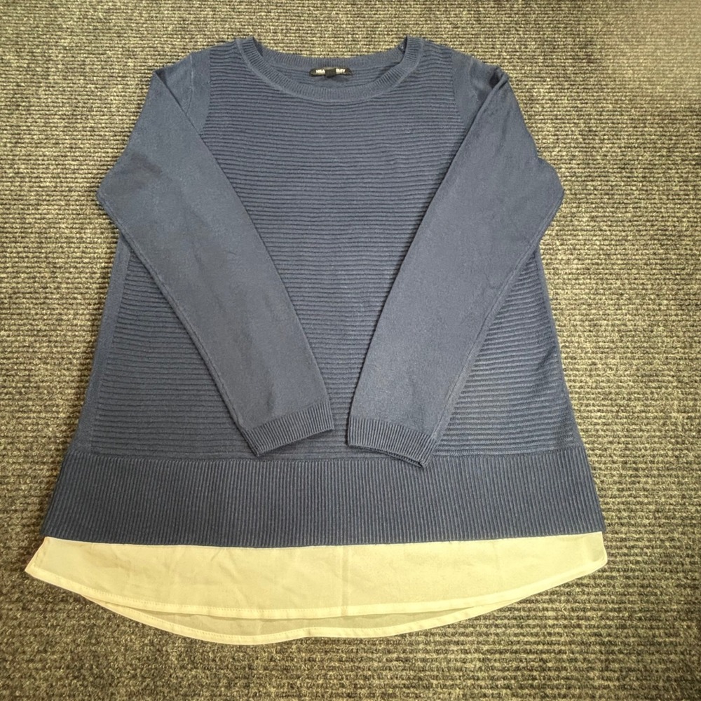 Hilary Radley Womens‎ Navy Blue Ribbed Layered Look Sweater Split Back Size L